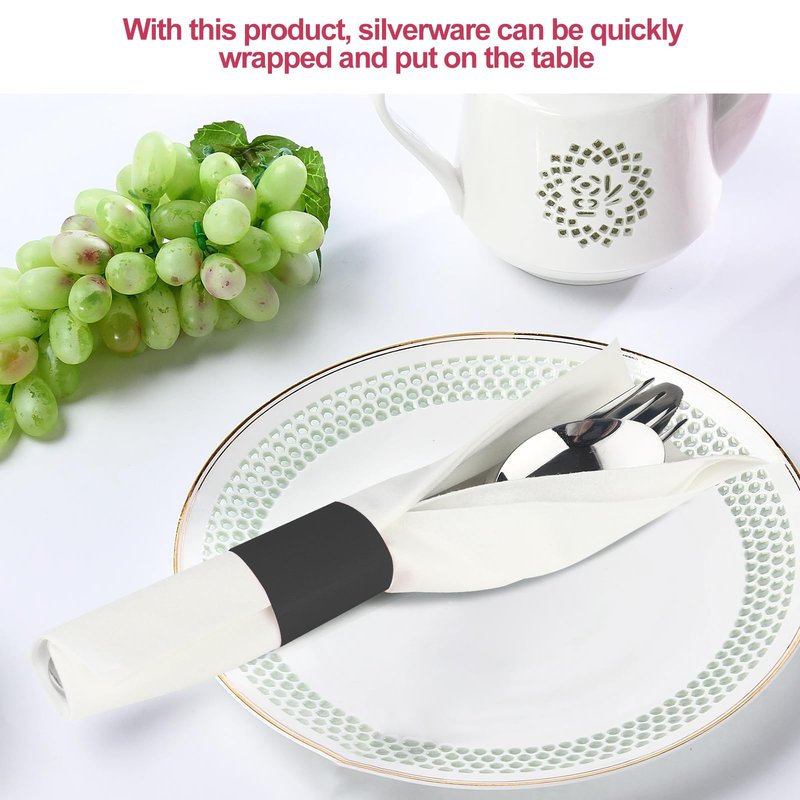 Germiwipe 2500Pcs Black Napkin Bands,Easy to Separate, Time-Saving,Paper Napkin Rings Self-Adhesive,Silverware Wraps Bands,Perfect for Birthday Parties, Weddings, Family Reunion & Events