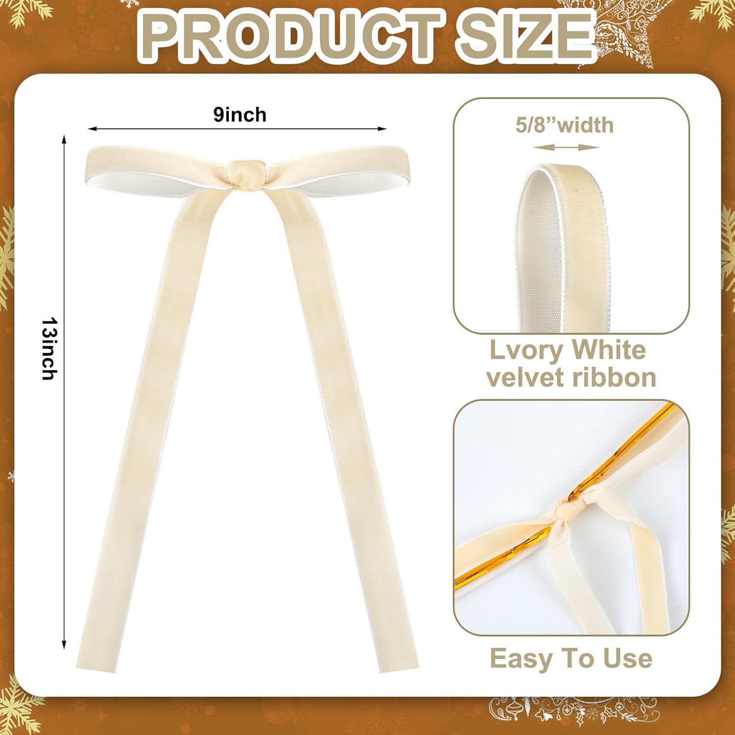 Velvet Bows | 24 Pcs Beige Christmas Tree Ornaments - Perfect for Garland & Wedding Decor (9 x 13 Inch)