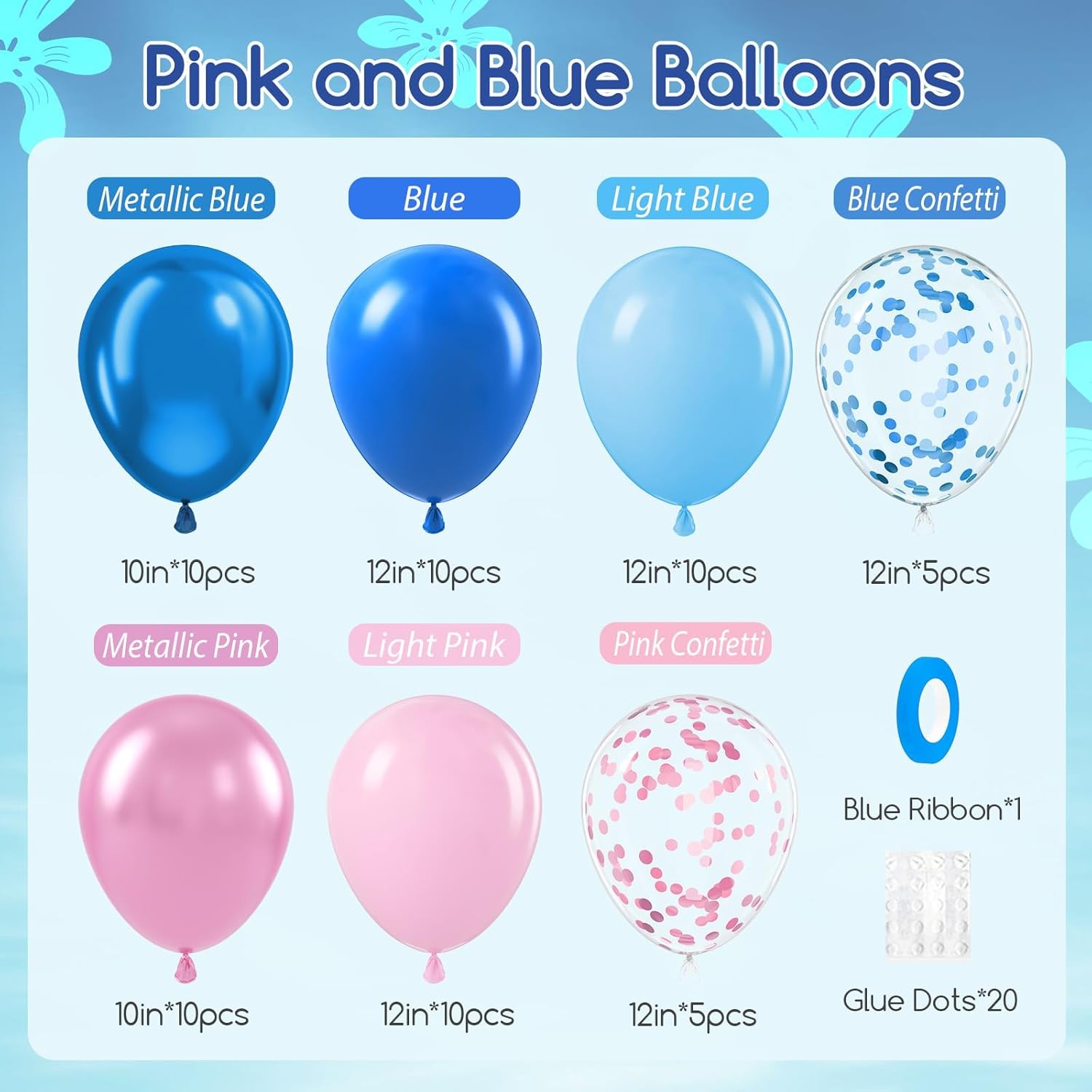 Skiennix 60pcs Pink & Blue Balloons - 12 Inch Metallic Confetti for Gender Reveal & Baby Shower Decor
