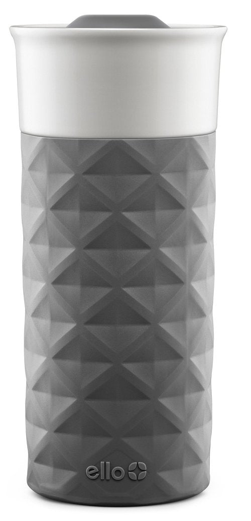 Ello Ogden Ceramic Travel Mug with Splash-Resistant Slider Lid and Protective Silicone Boot, Perfect for Coffee or Tea, BPA Free, Dishwasher Safe, Gray, 16 oz, 758-0438-040