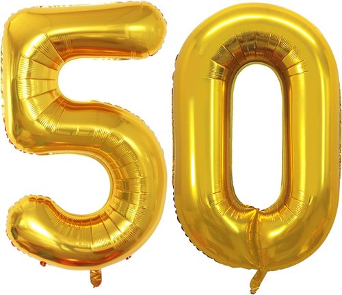 GOER 50th Birthday Balloons - 42 Inch Jumbo Gold Foil Helium Decorations for Anniversary Celebrations