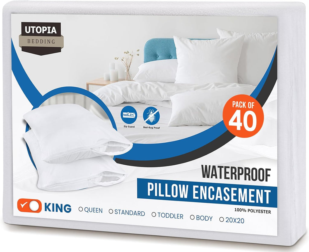 Utopia Bedding Waterproof Pillow Protectors - King Size Zippered Encasement (Set of 4) | Bed Bug & Dust Mite Proof, White