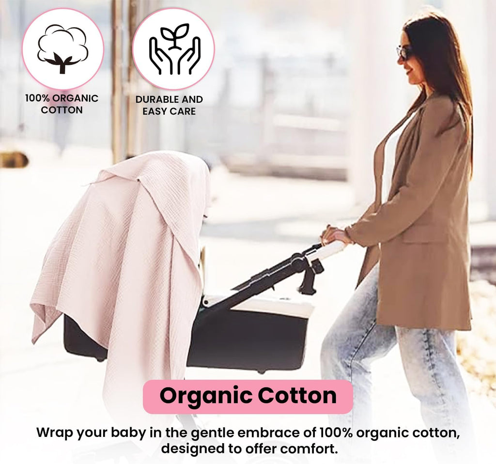 Organic Muslin Swaddle Blankets - 100% Organic Cotton Baby Wraps | Soft, Breathable & Skin-Friendly | 3-Pack, Large 47 x 47 Inches
