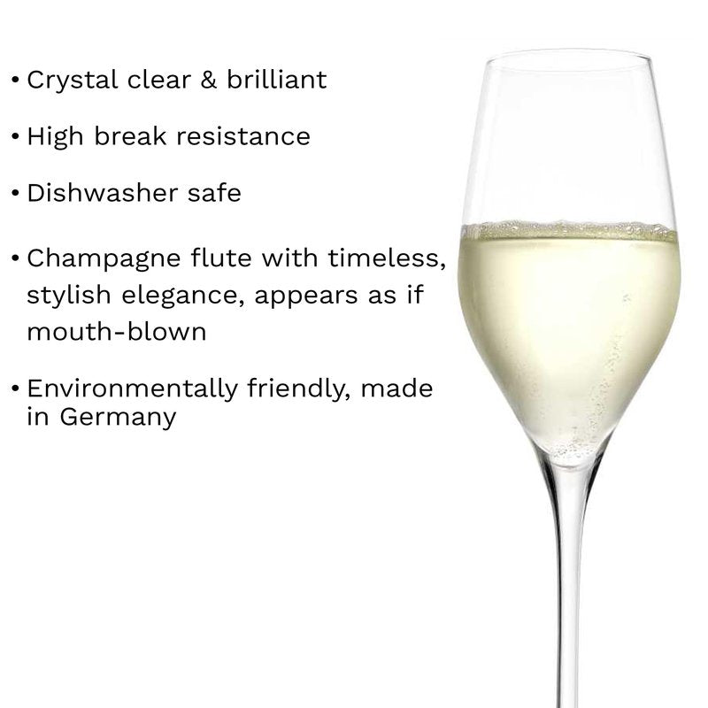 Stölzle Lausitz Champagne Glasses Exquisit Set of 6, 9 oz – Elegant Crystal Flutes Ideal for Champagne, Prosecco & Sparkling Wine – German-Made, Dishwasher & Shock-Resistant