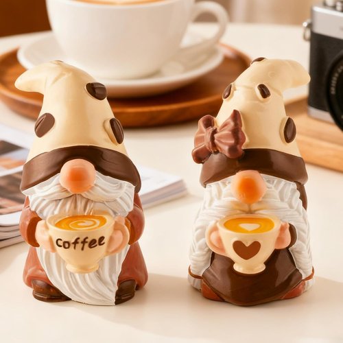 Exasinine Coffee Gnomes - Adorable Resin Figurines for Kitchen Decor | 2-Piece Set for Tiered Tray Display