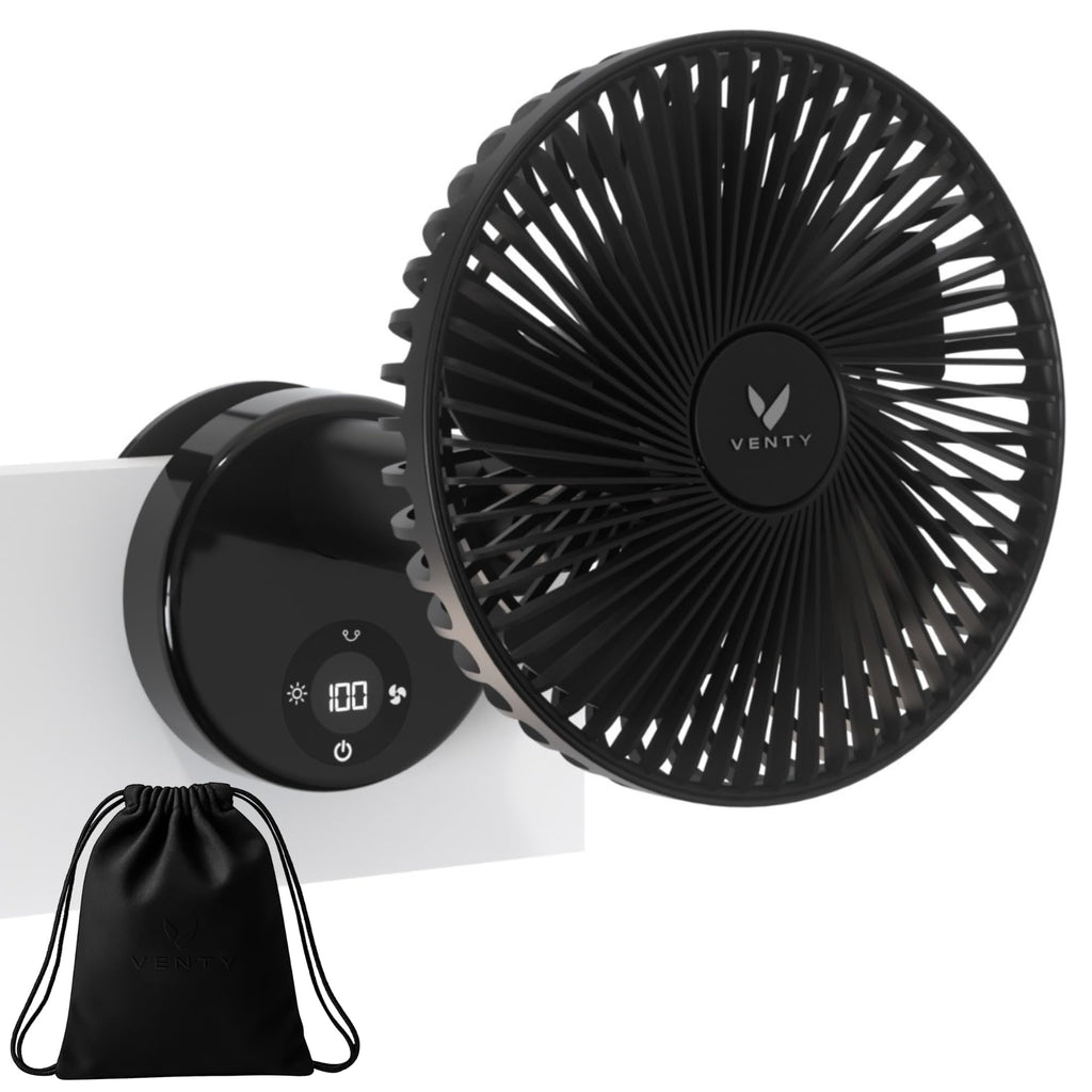 VENTY Portable Clip Fan - Rechargeable 10-Hour Battery Portable Fan - 360° Rotation & 90° Tilt - Stroller, Desk or Bedside - Aromatherapy & LED Light - USB-C Rechargeable Clip On