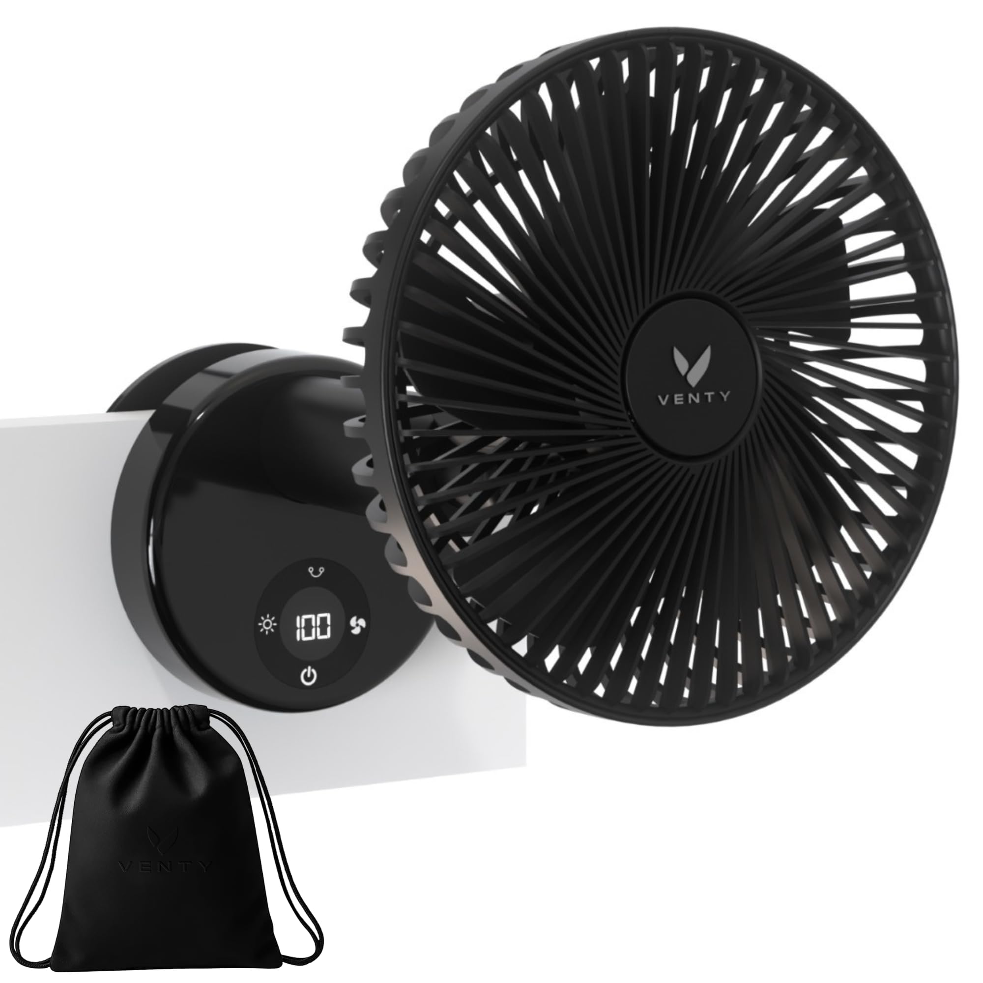 VENTY Portable Clip Fan - Rechargeable 10-Hour Battery Portable Fan - 360° Rotation & 90° Tilt - Stroller, Desk or Bedside - Aromatherapy & LED Light - USB-C Rechargeable Clip On