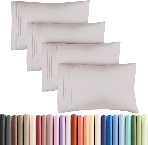 King Pillow Cases by [Brand Name] - Ultra Soft Hotel Quality Covers | Wrinkle-Free, Stain & Fade Resistant - Light Grey - Set of 4