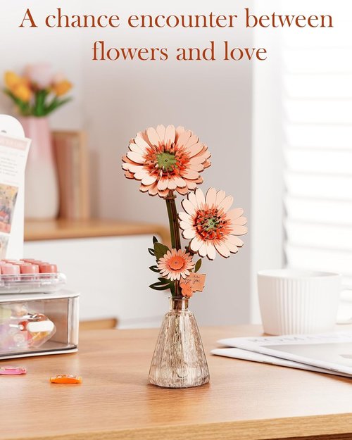Gerbera Daisy 3D Flower Wooden Puzzle by [Brand Name] - DIY Botanical Model Kit for Adults | 105 PCS Creative Gift