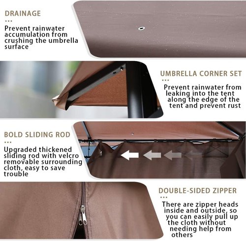 FDW Outdoor Patio Gazebo - Heavy Duty Steel Frame Canopy with Double Roof & Privacy Curtains | 10'x13' (Brown)