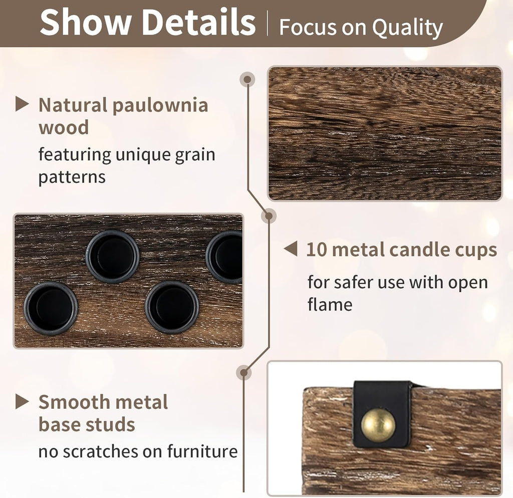 NUPTIO Wood Candelabra - 16.5-Inch Taper Candle Holder for Farmhouse Table Centerpiece | Christmas Decor