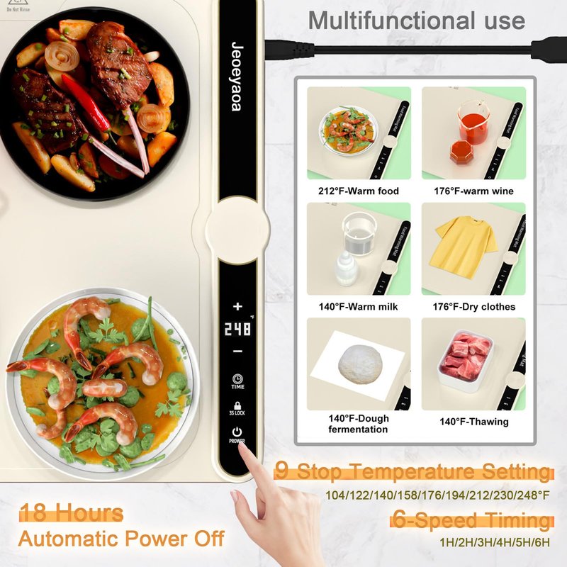 Warming Mat for Food, Fast Full Surface Warming Mat, Keep Food Warm, 9 Temperature Levels and Automatic Shut-Off Function, Suitable for Party, Party, Daily Use Food Warmer