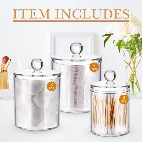 Meanplan Apothecary Jars - Clear Plastic Storage Containers with Lids | 9 Pack in 3 Sizes (10/22/39 oz)