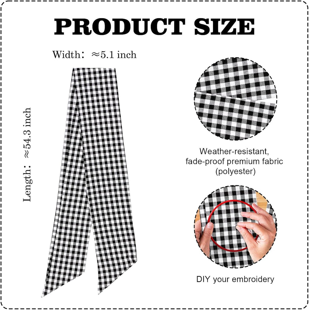 Skiennix Wreath Sash - Black White Checkered Plaid Bow Ribbon for Elegant Year-Round Home Decor (5.12" x 54.33")
