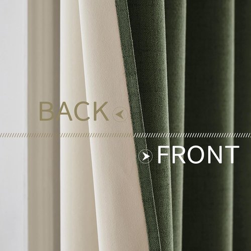 MIULEE Blackout Linen Textured Curtains - Thermal Insulated Olive Green Drapes | 52 x 63 Inch (2 Panels)