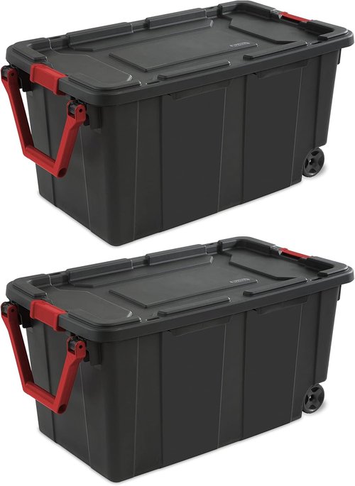 40 Gallon Wheeled Storage Tote by [Brand Name] - Heavy-Duty Plastic with Latch Lid & Pull Handle | Blue, 2 Pack