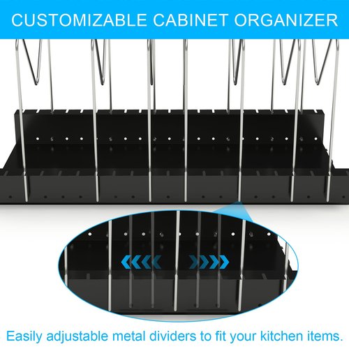 Pull Out Pots and Pans Organizer for Cabinet - Sliding Lid Holder and Pan Rack in Kitchen, Cabinet Pull Out Shelves, Slide Out Cabinet Organizer, Pot Lid, Bakeware and Pan Storage, 16.5"Dx8"Wx7.5"H