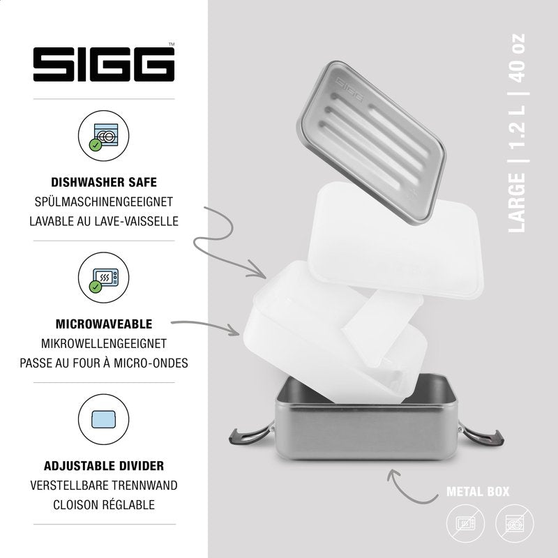 SIGG - Metal Lunch Box Plus - Food Container with Compartments - Swiss Design - Dishwasher Safe - Ultra Light - S/L