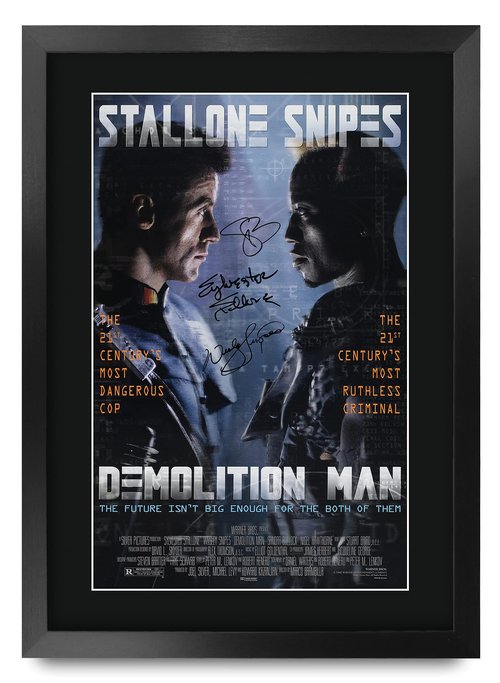 HWC Trading Demolition Man Sylvester Stallone, Sandra Bullock, Wesley Snipes 16 x 12 inch Framed Gifts Printed Poster Signed Autograph Picture for Movie Memorabilia Fans - 16" x 12" Framed