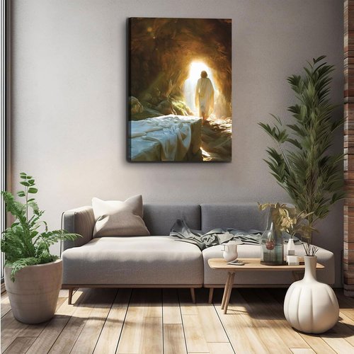 Jesus Canvas Wall Art - Resurrected Savior Leaves the Tomb | Christian Decor for Home & Church - 12x16 Inches
