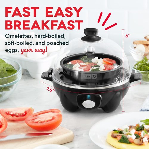 Dash Rapid Egg Cooker | Boiler, Poacher & Steamer - Holds 7 Eggs - Dishwasher Safe, Black
