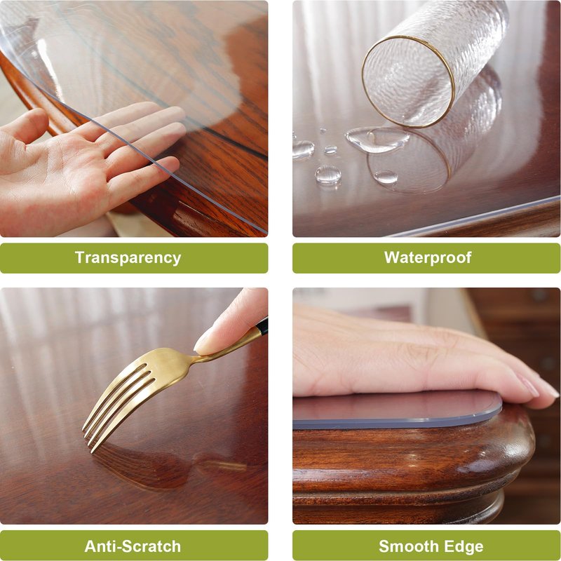 OstepDecor Clear Round Table Protector 60 Inch Thick Clear Table Cover Protector Round, Plastic Waterproof PVC Tablecloth, Vinyl Circle Table Top Protector for Dining Room, Coffee Tabletop