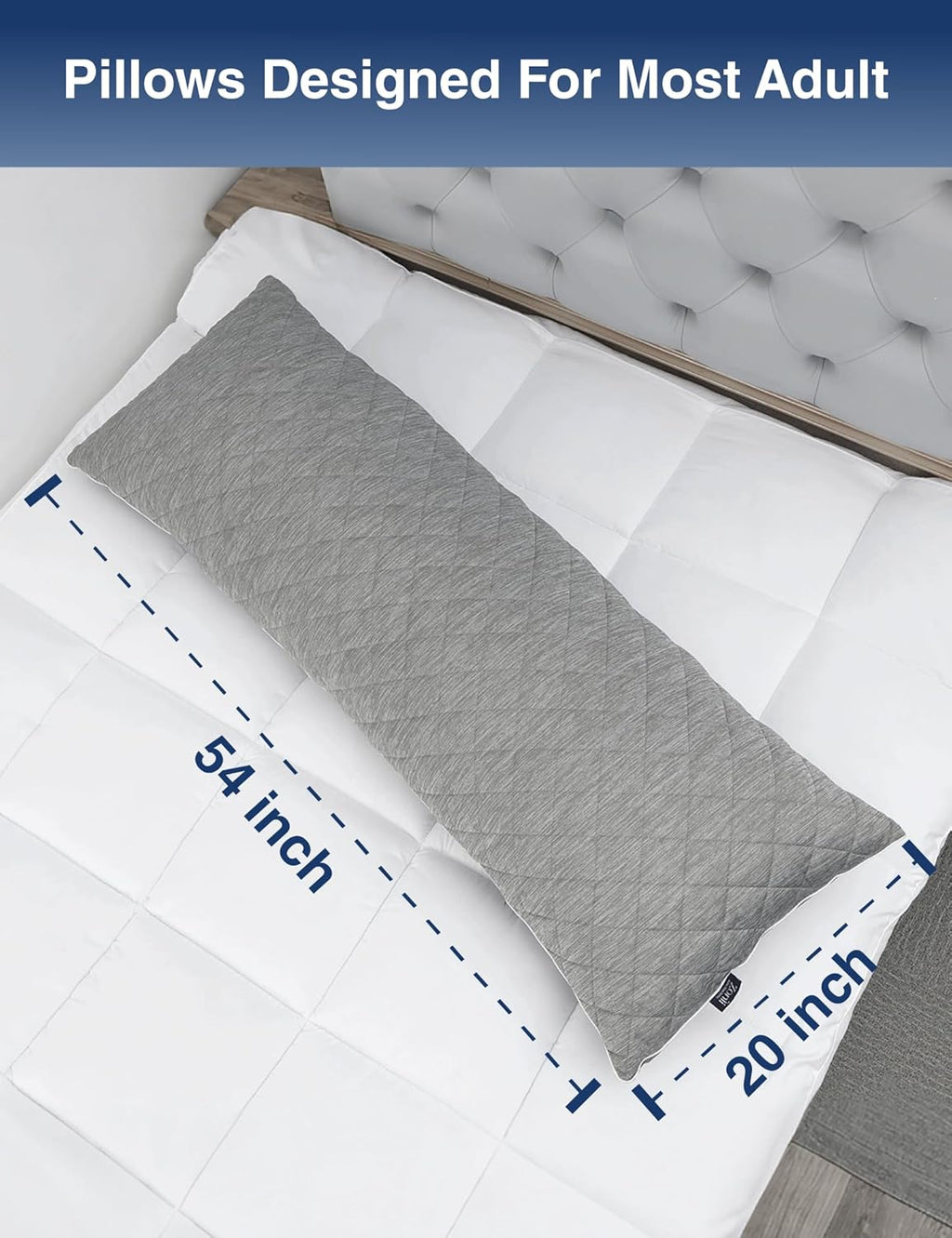 ZonLi Cooling Body Pillow - Memory Foam Support for Side Sleepers & Pregnancy | 20 x 54 Inch, Grey