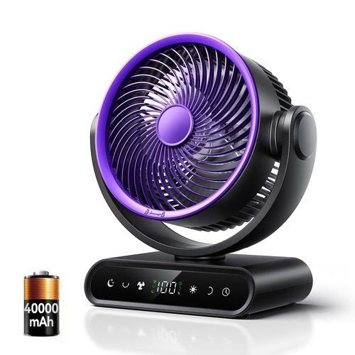 Doublepow 40000mAh 9-Inch Rechargeable Fan,Portable Fans with Night Light,120° Oscillating Desk Fans with Remote,5 Speed,Strong Airflow,for Living Room,Home,Office,Camping (Black)