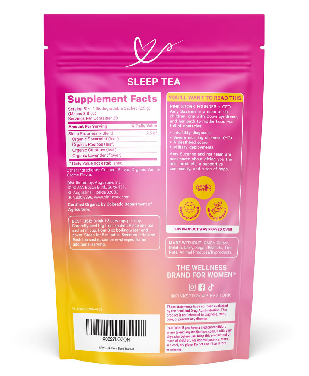 Pink Stork Organic Sleep Tea - Melatonin-Free - Calming Lavender Coconut Herbal Tea to Naturally Support Sleep - Pregnancy Friendly Bedtime Tea, Caffeine-Free - 15 Sachets, Hot or Iced