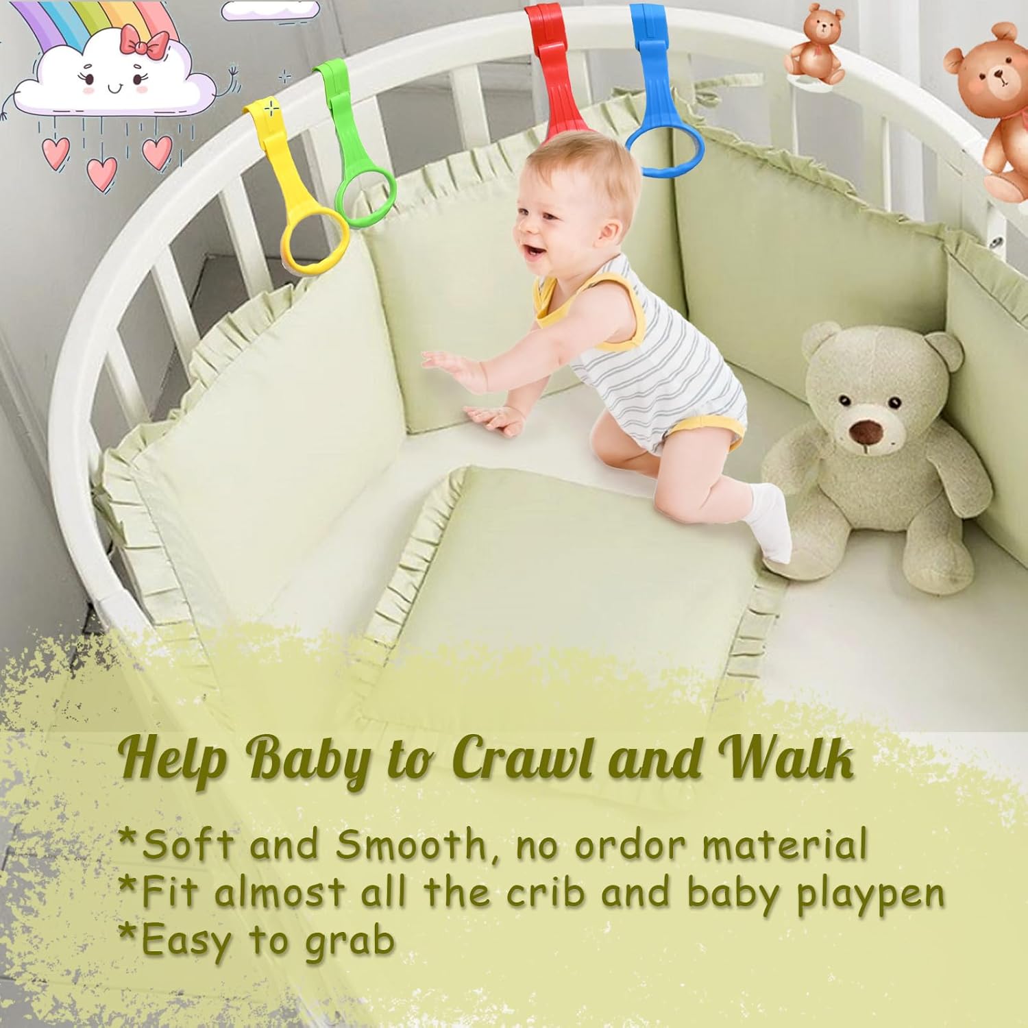 Skiennix Baby Pull Up Ring - Learn to Walk Assist for Playpen or Crib | 4 Color Options