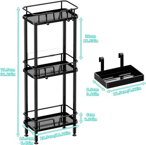 HapiRm 3-Tier Corner Shower Caddy - Rustproof Stainless Steel Organizer with Soap Holder & 4 Hooks | Black