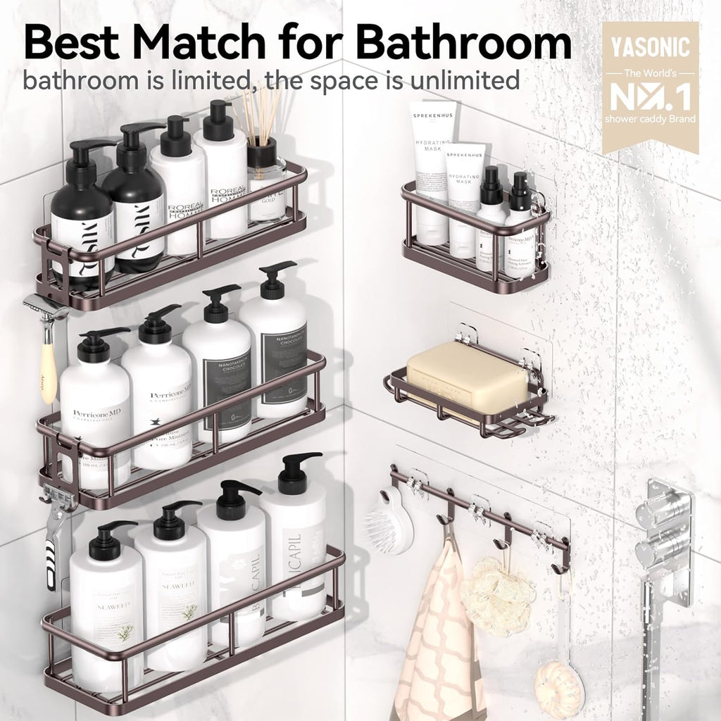 YASONIC Shower Caddy - Large Capacity Organizer with Soap Holder & 12 Hooks | Rustproof Bronze XL