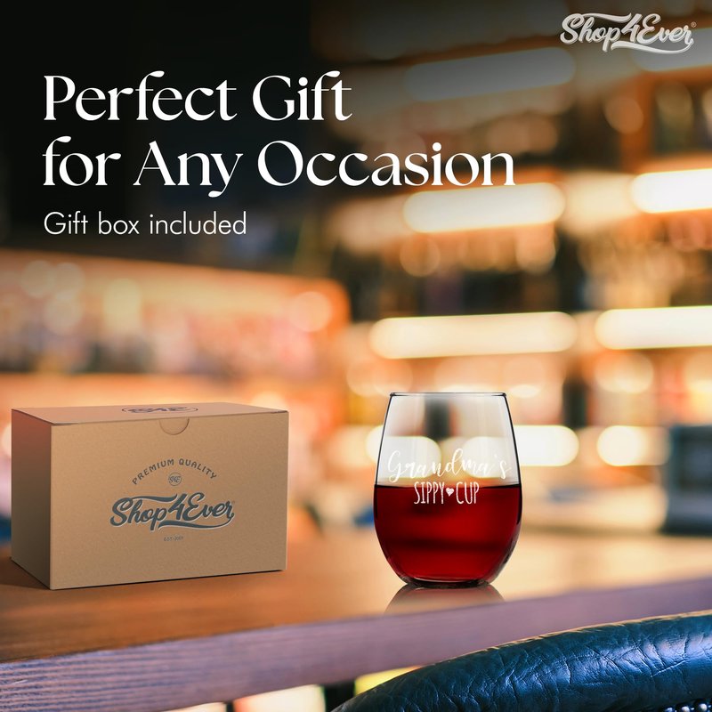 shop4ever Grandma's Sippy Cup Engraved Stemless Wine Glass 15 oz. Gift for Grandmother