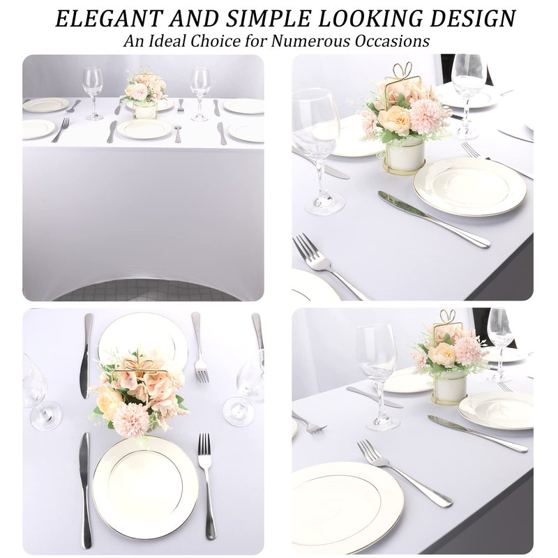 6FT Spandex Table Cover Table Cloth for Folding Tables Fitted Rectangular Tablecover Washable Wrinkle Resistant Polyester Stretch Tablecloth Protector for Wedding Banquet Party (12 Pack, White)
