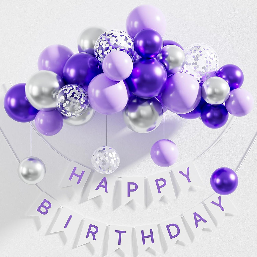 Skiennix 12 Inch Purple & Silver Balloons - 60pcs Pastel Lavender Confetti for Parties & Celebrations