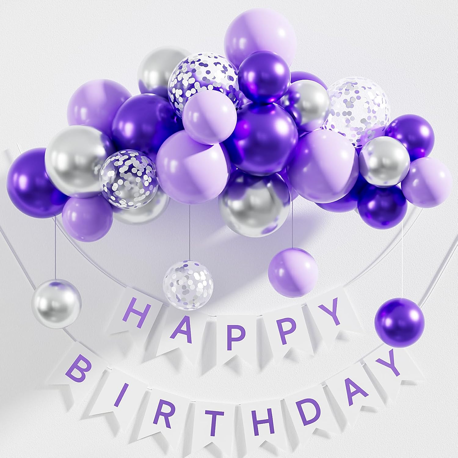 Skiennix 12 Inch Purple & Silver Balloons - 60pcs Pastel Lavender Confetti for Parties & Celebrations