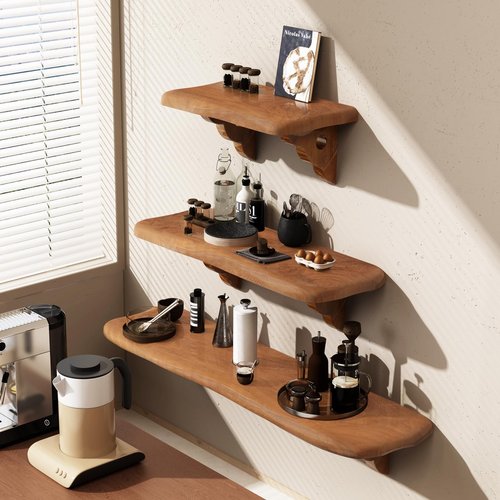 JOLLYMER 36" Live Edge Teak Wood Floating Shelf with Wood Bracket for Wall Decor – Rustic Wall Shelf for Living Room, Bedroom, Bathroom, Kitchen