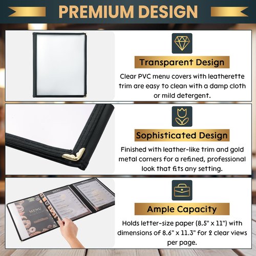 AMGSH 8.5 x 11 Inch Menu Covers, 10 Pack 3 Page 6 View Menu Sleeves Clear View Menu Holder for Kitchen, Restaurant Supplies, Drink, Wine Menu