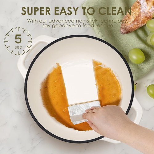 AIVIKI Enameled Cast Iron Dutch Oven - 5QT Heavy-Duty Pot for Bread Baking & Cooking | Oven Safe to 500°F, Cream White