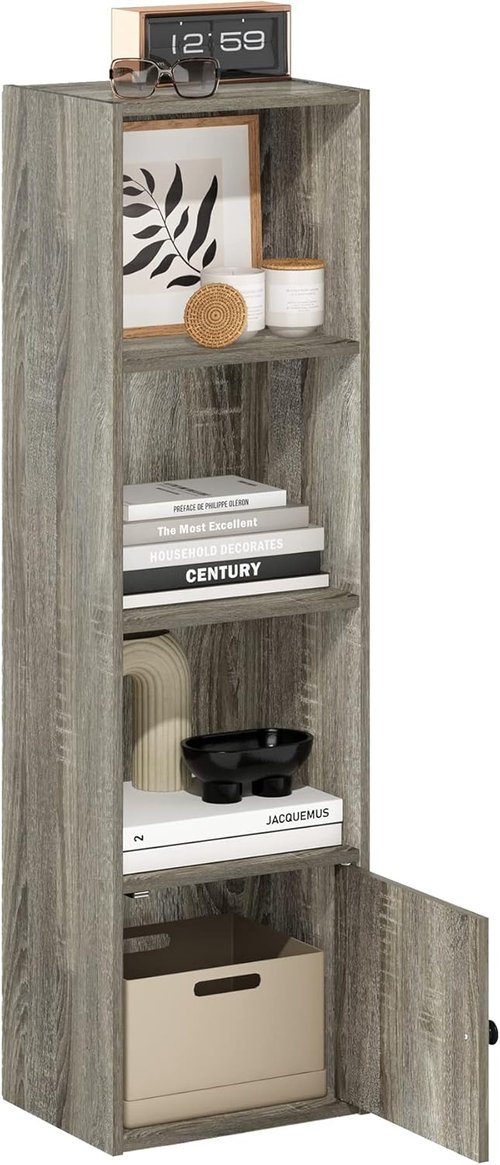 Furinno Luder Bookcase - Stylish Shelf with 1 Door Storage Cabinet | French Oak Finish