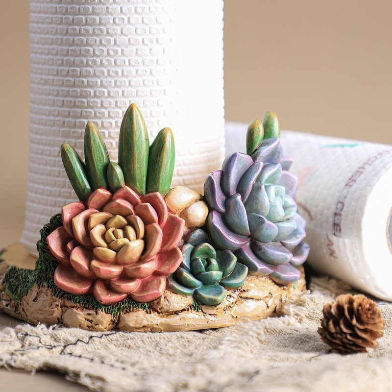 Colias Wing Cactus Pattern Paper Towel Holder Stand, Resin Cactus Crafts Display for Kitchen Countertop,Table Top Restaurant Cake Shop Dessert Shop