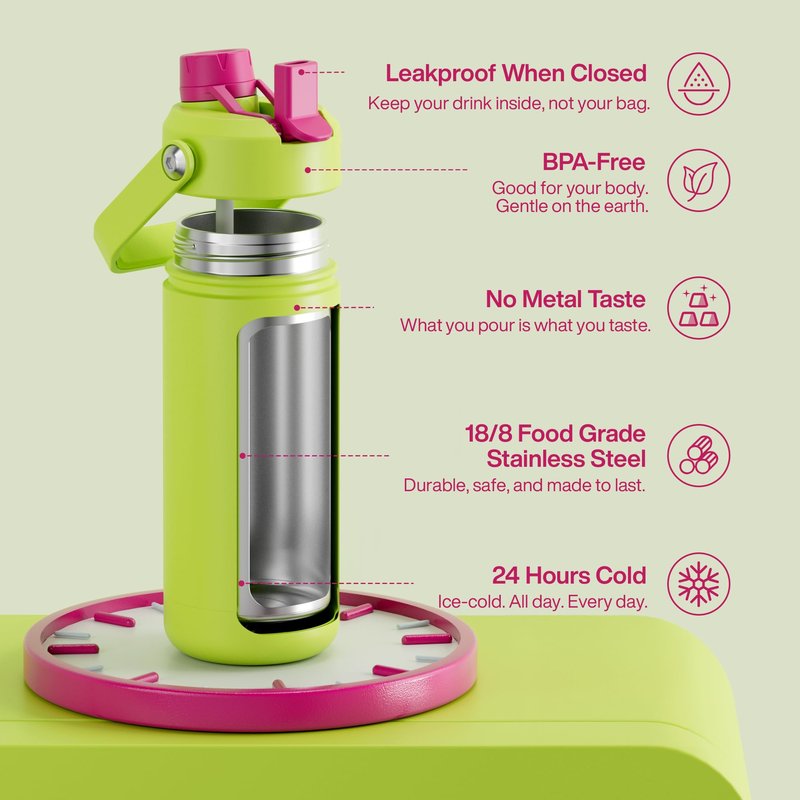 ENCOOL Insulated Water Bottle with Straw Stainless Steel Water Bottle, Leak-Proof, BPA-Free, Double Wall Vacuum Keeps Cold for 24 Hours for Sports, Travel, School (18 oz, Frosted Lilac)