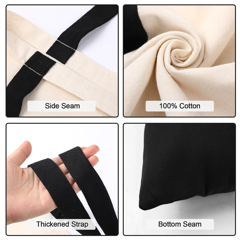 Roowest 60 Pack Canvas Tote Bags Bulk 16" x 15" Lightweight Medium Reusable Grocery Shopping Cloth Bags for DIY Gifts(Black)