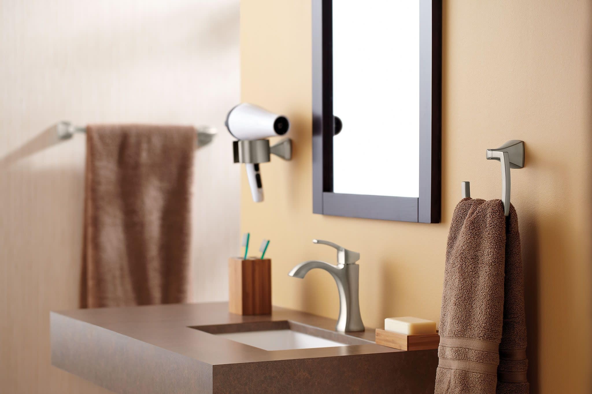Moen Voss Brushed Nickel 24-Inch Bathroom Towel Bar, Wall Mounted Bath or Hand Hanging Rack, YB5124BN