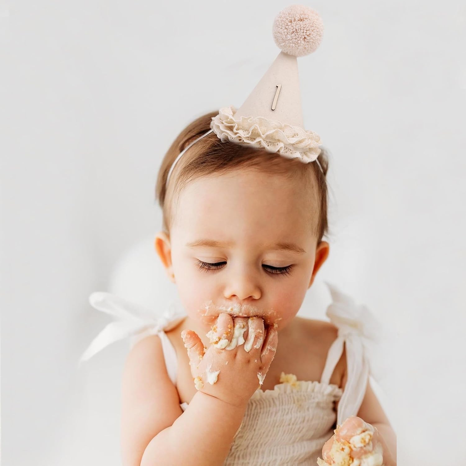 Skiennix Lace 1/2 Birthday Hat - Sweet Floral Princess Crown for Half Birthday Celebrations | 6 Months