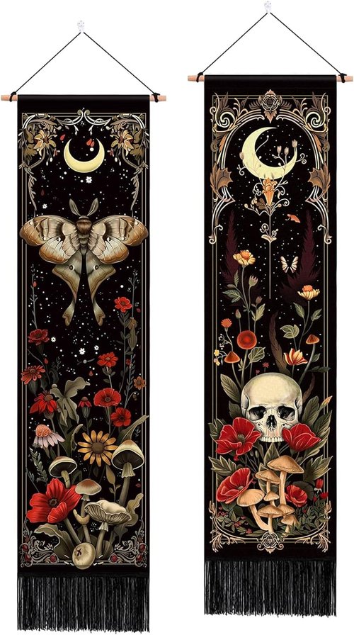 ARTCREATOR Gothic Wall Tapestries - Witchy Moth & Moon Design | Pack of 2, 12.8 x 51.2 Inches