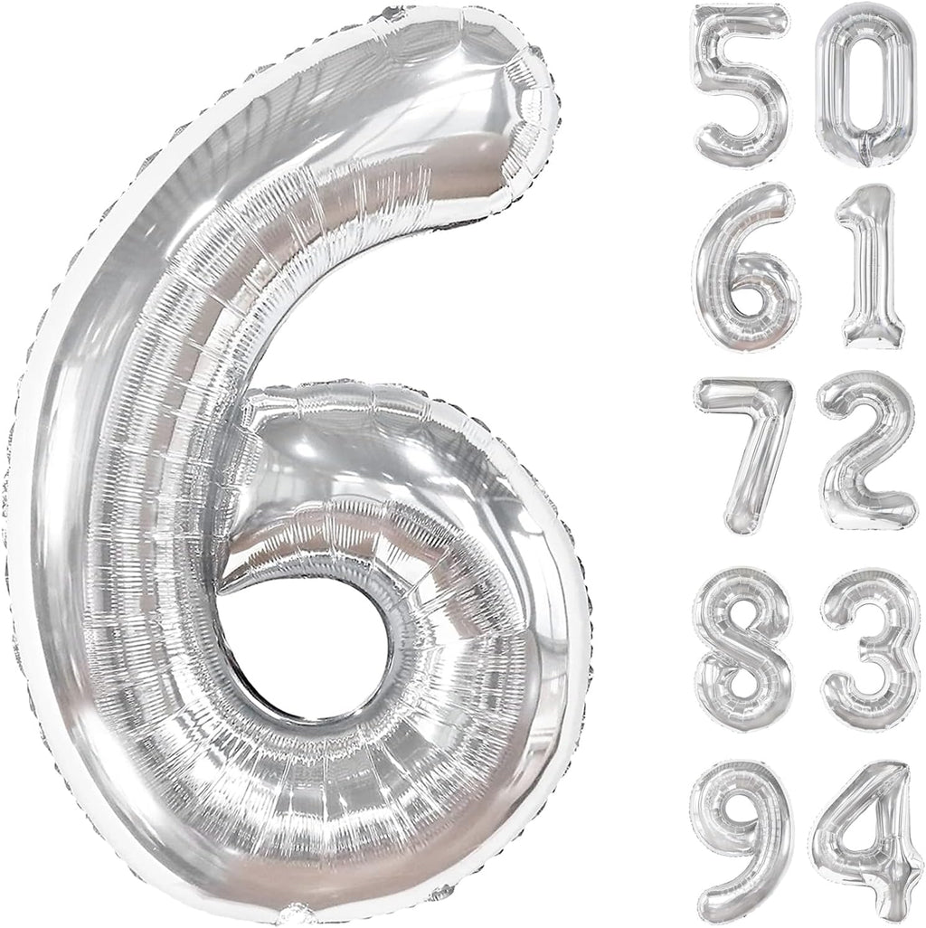 Silver Number 6 Balloon | 40-Inch Birthday Decoration for 6th Birthday Celebrations