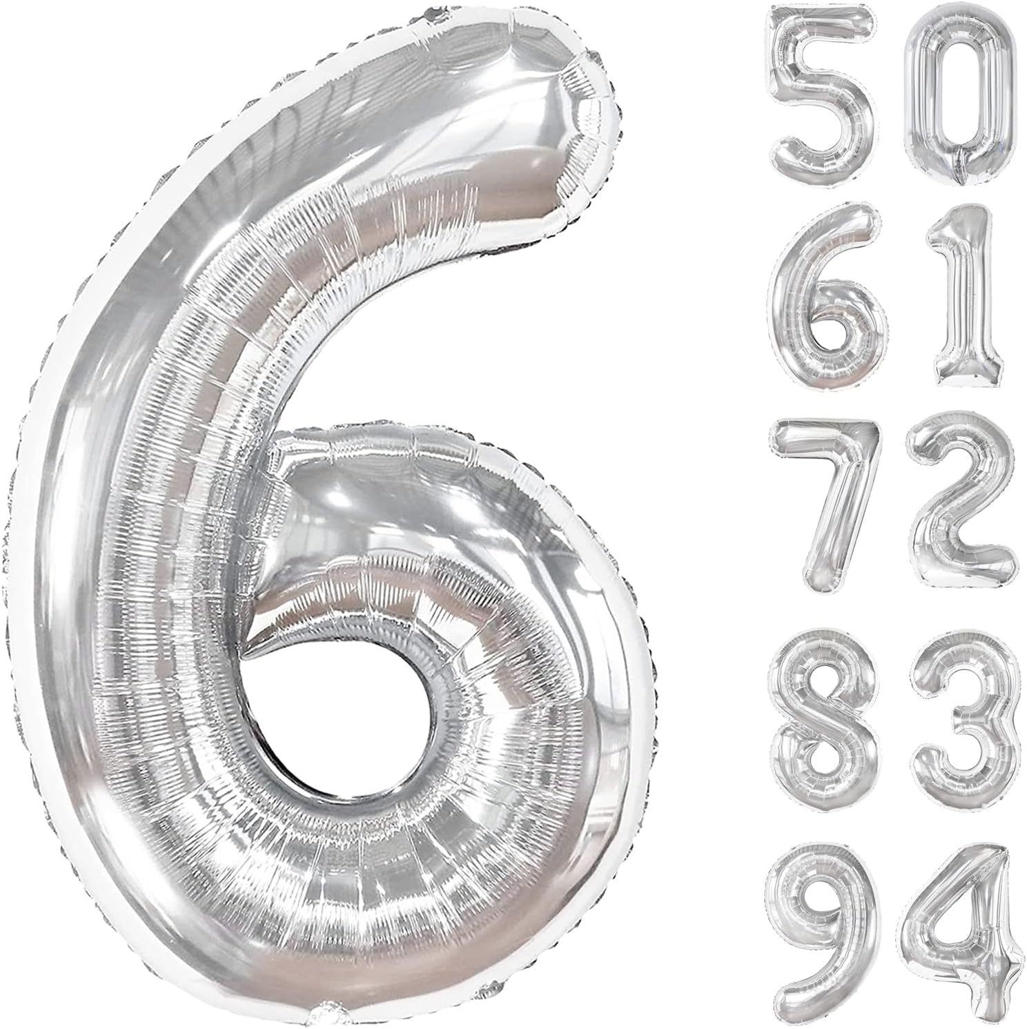 Silver Number 6 Balloon | 40-Inch Birthday Decoration for 6th Birthday Celebrations