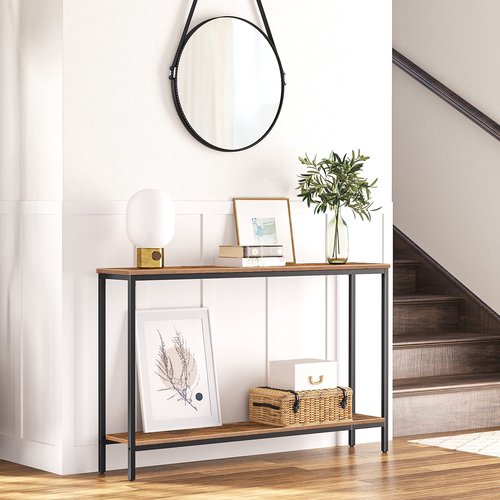 HOOBRO Console Table, 47.2" Narrow Entryway Table, Sofa Table with Shelf, Entrance Table for Living Room, Hallway, Foyer, Corridor, Office, Metal Frame, Rustic Brown and Black BF20XG01G1