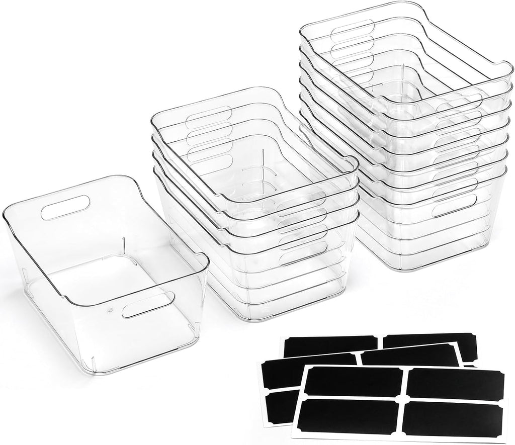 SOHO Collection Clear Plastic Storage Bins - 12 Pack for Home, Kitchen, Office Organization | Large Size